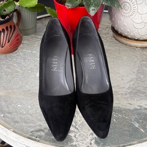 Anne Klein Black Suede Pointed Toe Pumps